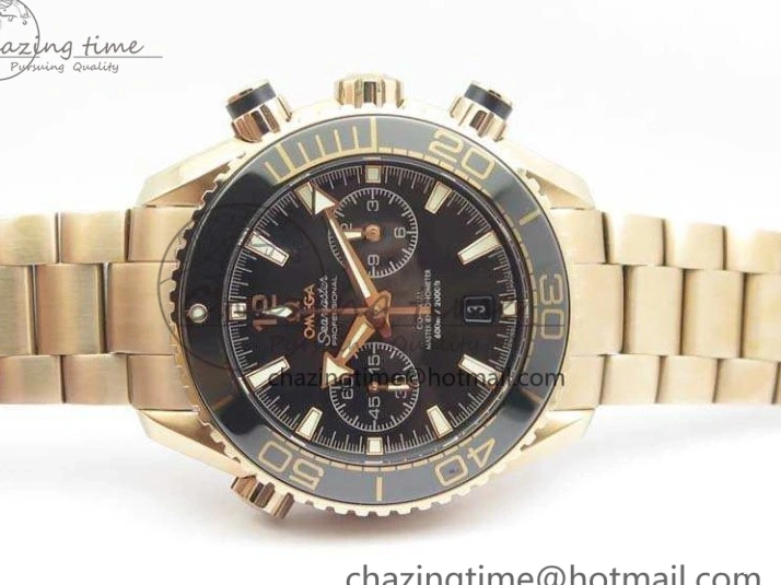 0517 Seamaster Pro Chrono RG Best Edition Black Ceramic Black Dial On RG Bracelet A ComfortFit 8130